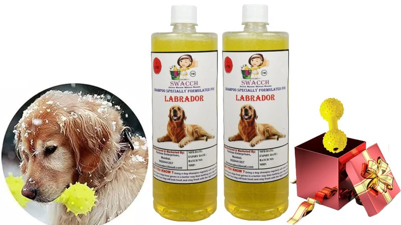 swacch Labrador Dog Shampoo + Dumbbell Toy I Durable Rubber Dog Toy for Chewing I Playing,Teeth Cleaning & Training Toy I Combo Pack I 1 Litre Pack of 2 Lemon - Image 1