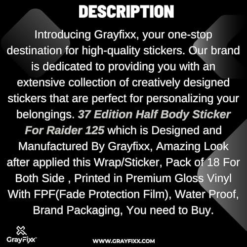 Grayfixx 37 Rider White Edition Half Body Sticker for Raider 125 | Printed in Premium Vinyl with FPF(Fade Protection Film), Precut Sticker, Water Proof, Pack of 1 for Both Side-Self-Adhesive - Image 4