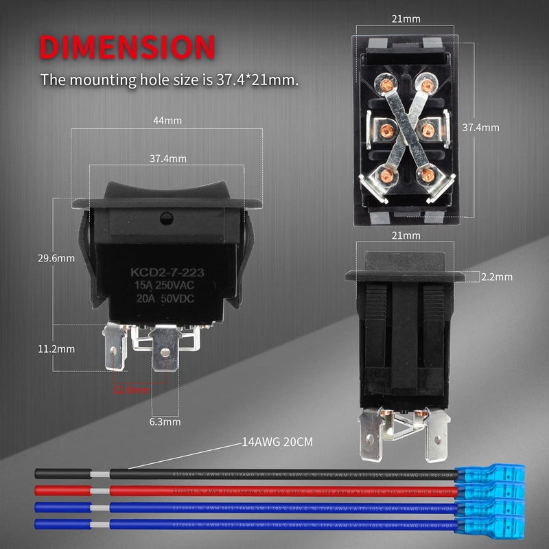 DAIERTEK Momentary RV Jack Switch 30 Amp 12V DC Reverse Polarity Rocker Switch Motor Control DPDT 4 Pin Power Jack Toggle Switch with Wires for 5th Wheel Tongue Trailer Stabilizer -2Pack - Image 2