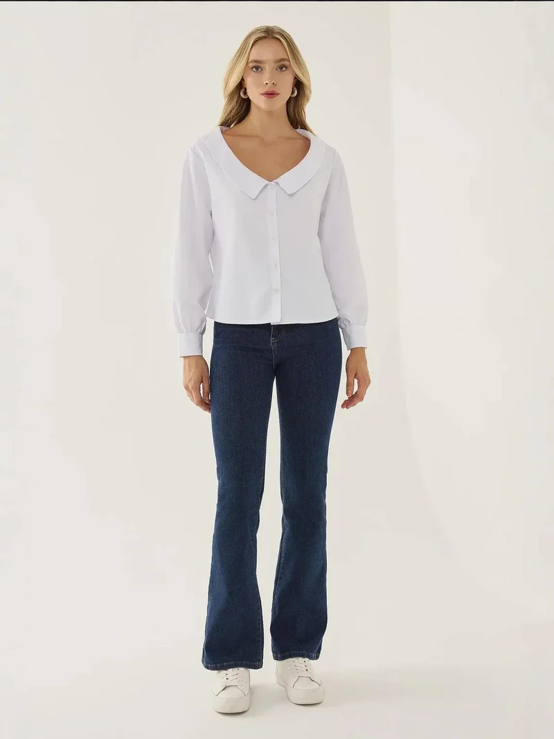 زوبعة قميص بياقة بتفاصيل مستقيمة