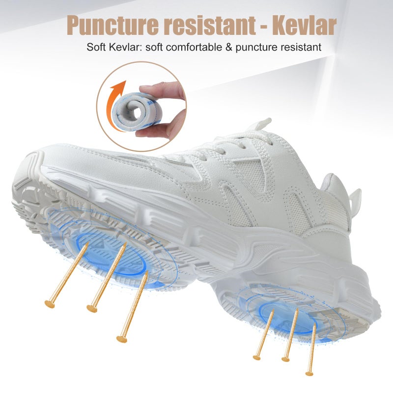 Hogent Steel Toe Shoes for Women Men Wide Non Slip Composite Work Sneakers Indestructible Comfortable Safety Tennis Shoes Lightweight Breathable Construction Sneakers Puncture Proof Ergonomic Design - Image 3