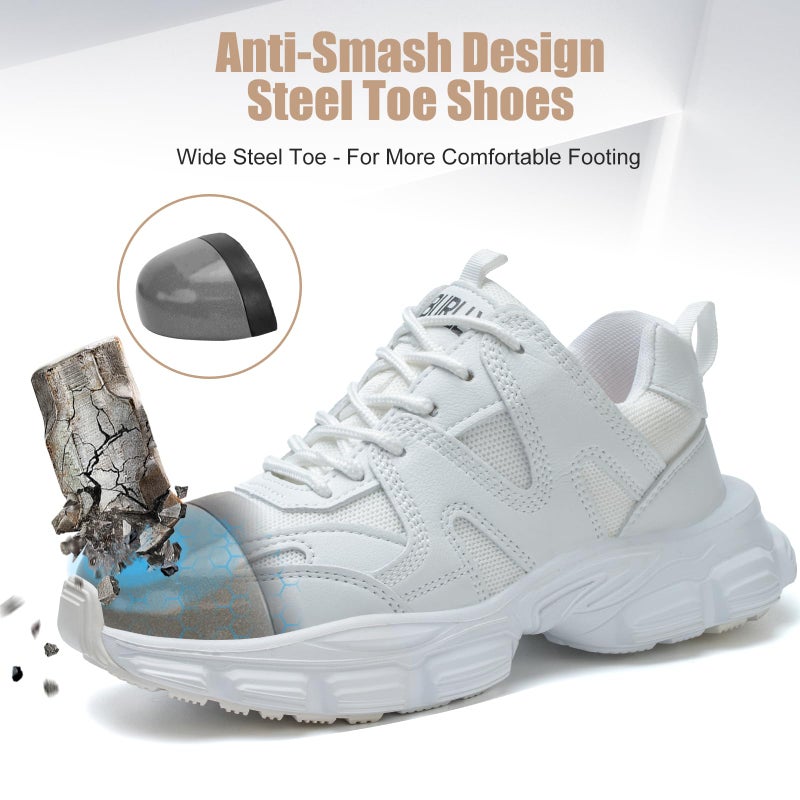 Hogent Steel Toe Shoes for Women Men Wide Non Slip Composite Work Sneakers Indestructible Comfortable Safety Tennis Shoes Lightweight Breathable Construction Sneakers Puncture Proof Ergonomic Design - Image 2
