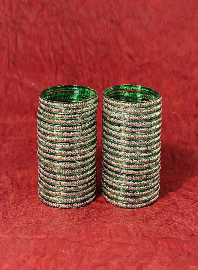 NMII Glass with Polka Dots & Glitter Stylish Fancy Bangles Set For Women & Girls | Glass Bangles | Traditional Women Bangles | Plain Glass Bangles | Churi set | -(F181-Momos-Green-2.6) - Image 2
