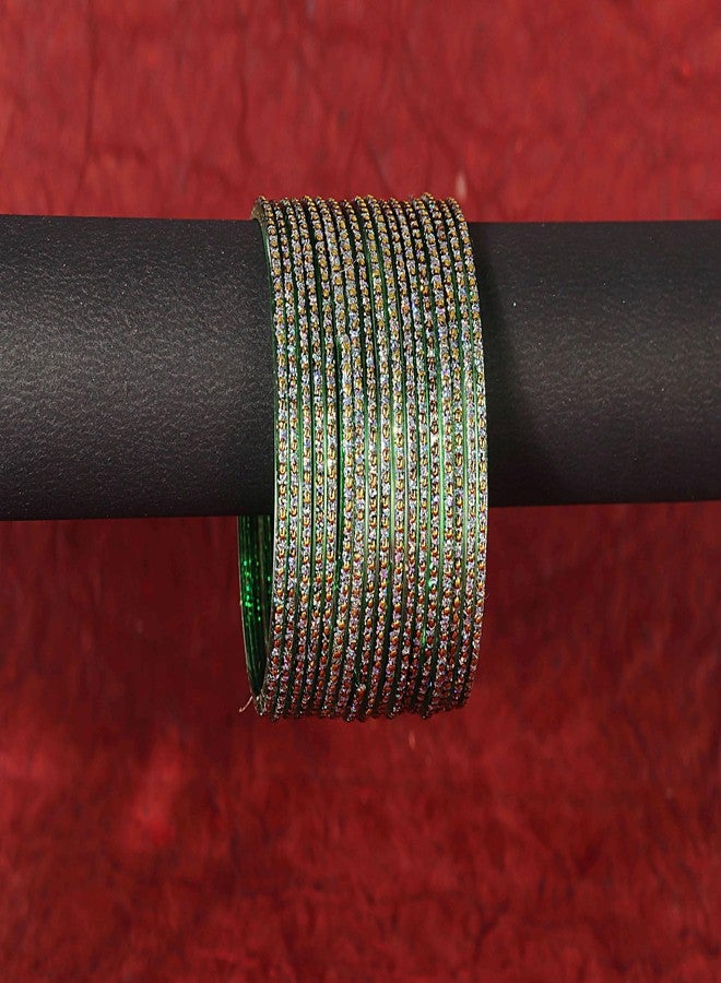 NMII Glass with Polka Dots & Glitter Stylish Fancy Bangles Set For Women & Girls | Glass Bangles | Traditional Women Bangles | Plain Glass Bangles | Churi set | -(F181-Momos-Green-2.6) - Image 3