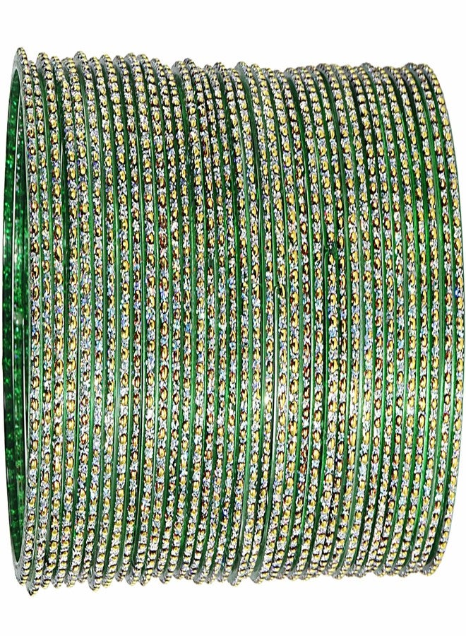 NMII Glass with Polka Dots & Glitter Stylish Fancy Bangles Set For Women & Girls | Glass Bangles | Traditional Women Bangles | Plain Glass Bangles | Churi set | -(F181-Momos-Green-2.6) - Image 1
