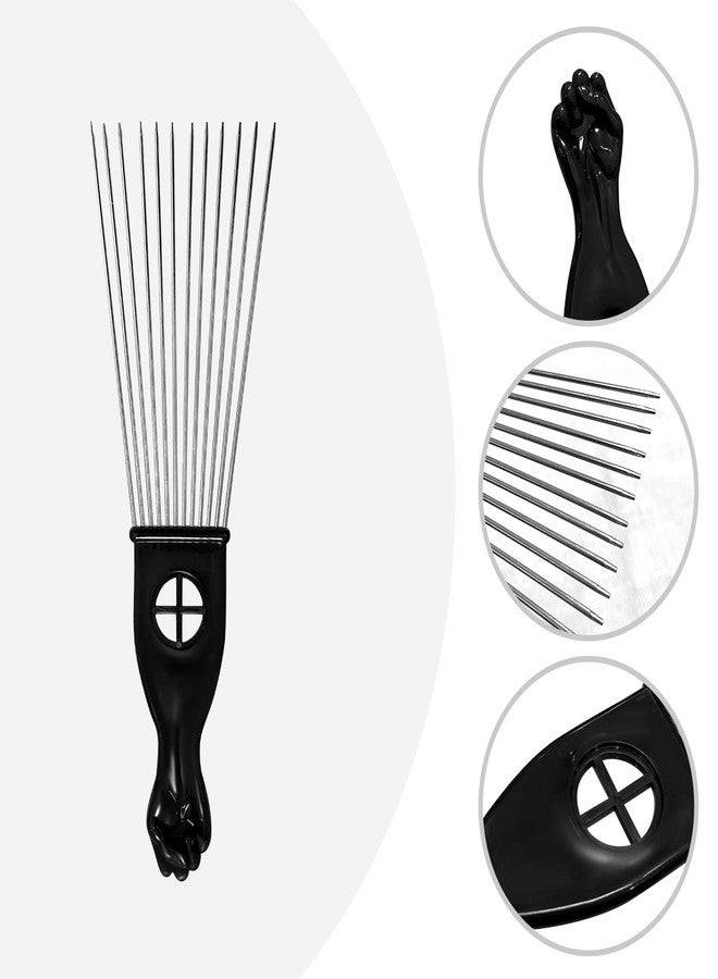 Bilkeru 3 Pcs Black Stainless Steel Afro Combs, Afro Hair Pick Set Pick Comb Hairdressing Styling Tools for Afro Hairstyle and Natural Curly - Image 3