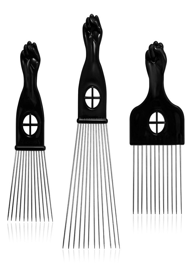 Bilkeru 3 Pcs Black Stainless Steel Afro Combs, Afro Hair Pick Set Pick Comb Hairdressing Styling Tools for Afro Hairstyle and Natural Curly - Image 1
