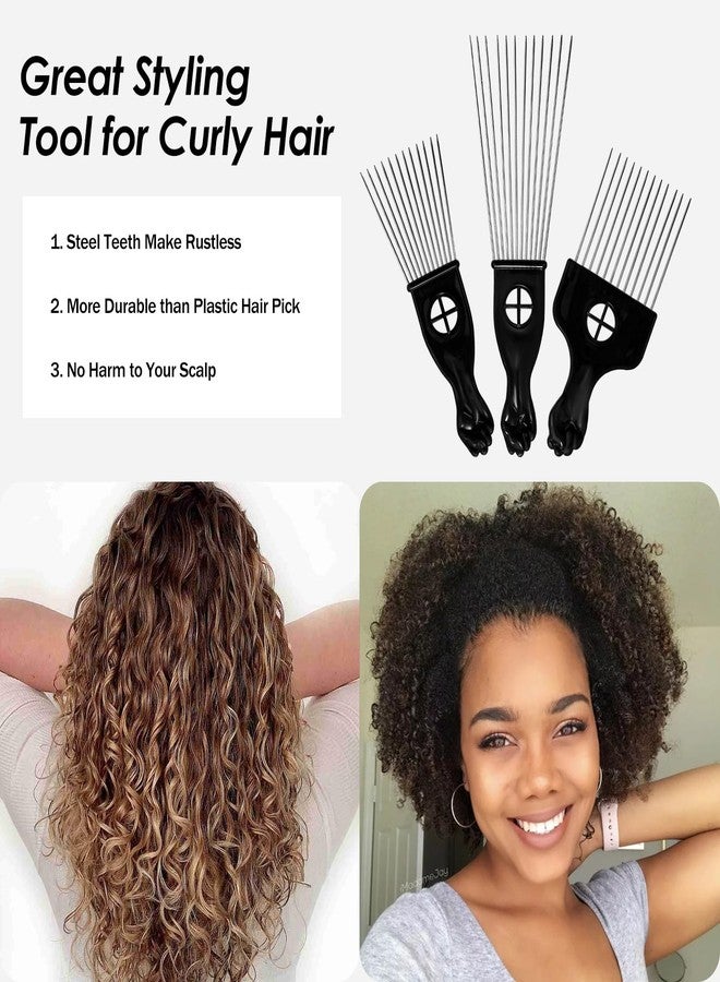 Bilkeru 3 Pcs Black Stainless Steel Afro Combs, Afro Hair Pick Set Pick Comb Hairdressing Styling Tools for Afro Hairstyle and Natural Curly - Image 5