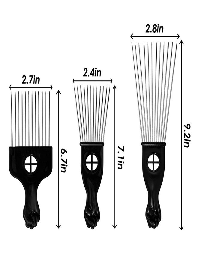 Bilkeru 3 Pcs Black Stainless Steel Afro Combs, Afro Hair Pick Set Pick Comb Hairdressing Styling Tools for Afro Hairstyle and Natural Curly - Image 2