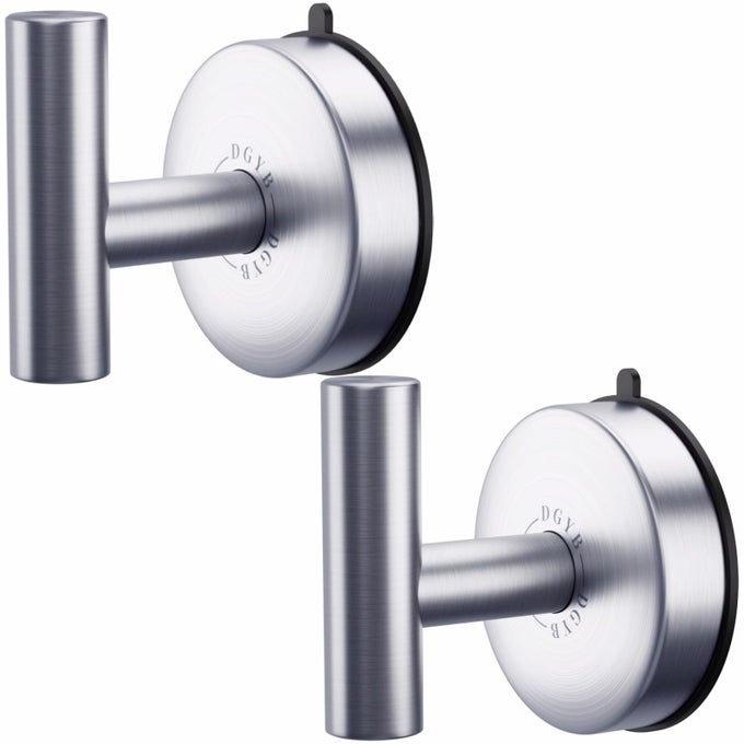 LARGE SUCTION CUP HOOKS SET OF 2 BRUSHED NICKEL TOWEL HOOKS FOR BATHROOMS STAINLESS STEEL SUCTION SHOWER HOOKS 15 LB REMOVABLE WALL HOOKS FOR HANGING HEAVY DUTY