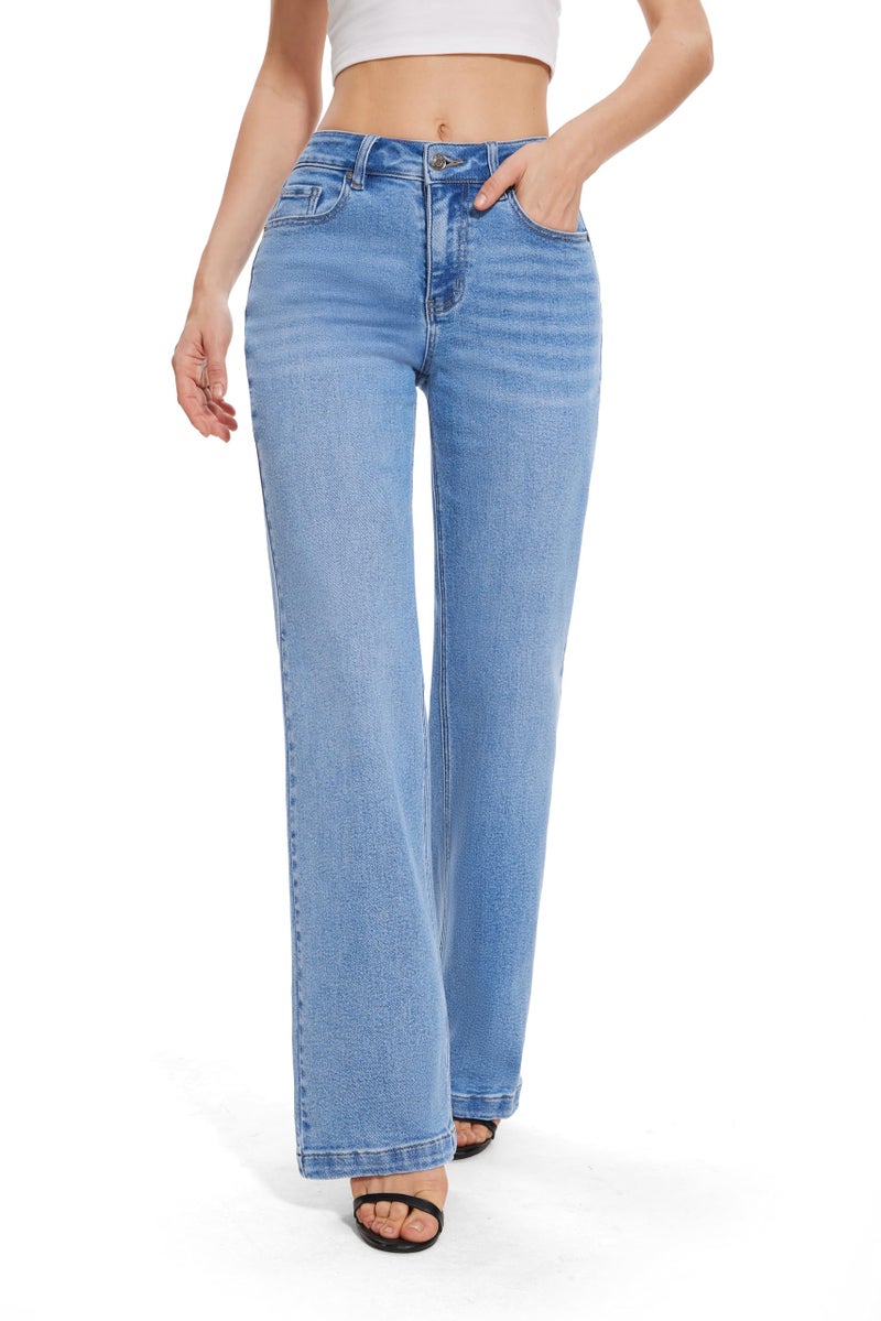 FLYING BANANA Women's High Waisted Wide Leg Baggy Stretch Denim Jeans (Medium Blue, 8) - Image 3