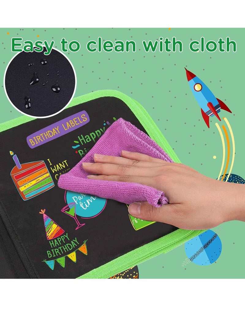 سيوسي Erasable Drawing Board, 14 Sides Reusable Doodling Book with 12 Watercolor Pencils Magic Little Blackboard Preschool Travel Art Toys to Enhance Children's Creativity Set (Dinosaur) - Image 3