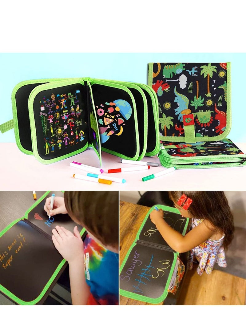 سيوسي Erasable Drawing Board, 14 Sides Reusable Doodling Book with 12 Watercolor Pencils Magic Little Blackboard Preschool Travel Art Toys to Enhance Children's Creativity Set (Dinosaur) - Image 4