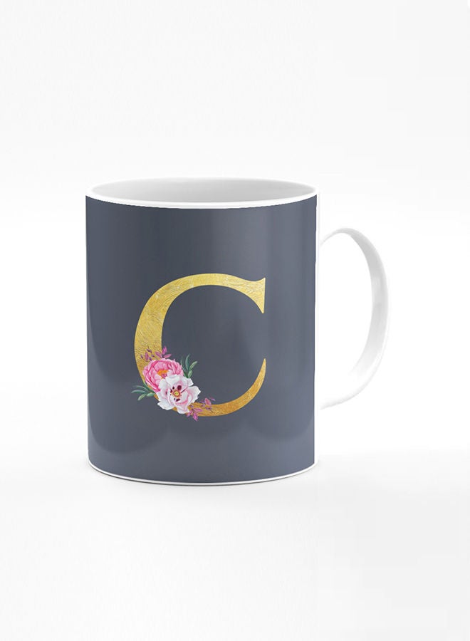 Stylizedd Designer Printed Coffee Mug 11oz Ceramic Personalised Gift Mugs Cup -Custom Monogram Initial Letter Floral Pattern Alphabet - C (Bright Grey) - Image 1