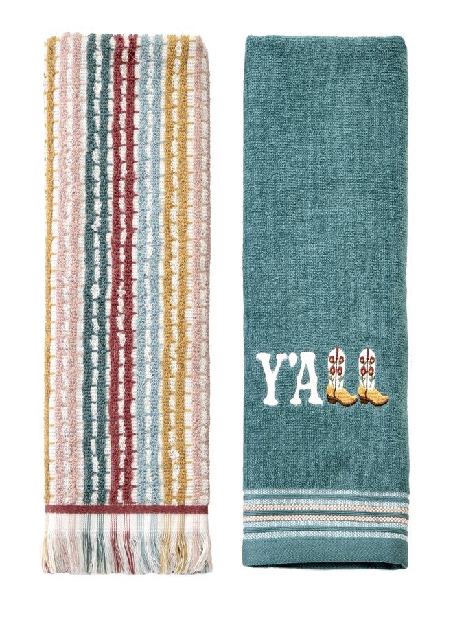 اس كيه ال هوم طقم مناشف يد SKL Home Y'all مكون من قطعتين للحمام/المطبخ/البار، هدية، لون أزرق مخضر - Image 1