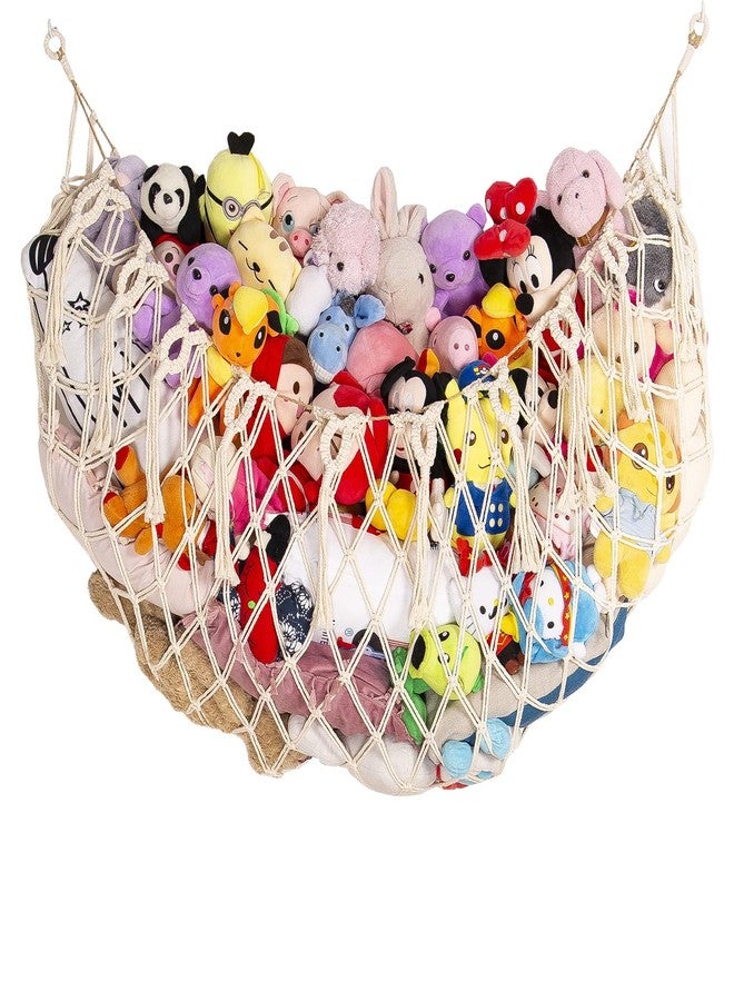 YKBU Stuffed Animal Net or Hammock Wall Hanging Net for Stuffed Animal Storage Macrame Toy Display Plush Toy Holder Soft Toy Organizer for Nursery Baby Bedroom Playroom-Cream - Image 1