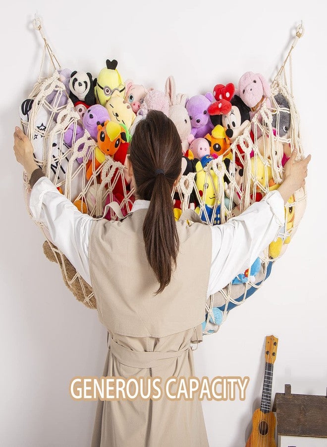 YKBU Stuffed Animal Net or Hammock Wall Hanging Net for Stuffed Animal Storage Macrame Toy Display Plush Toy Holder Soft Toy Organizer for Nursery Baby Bedroom Playroom-Cream - Image 3