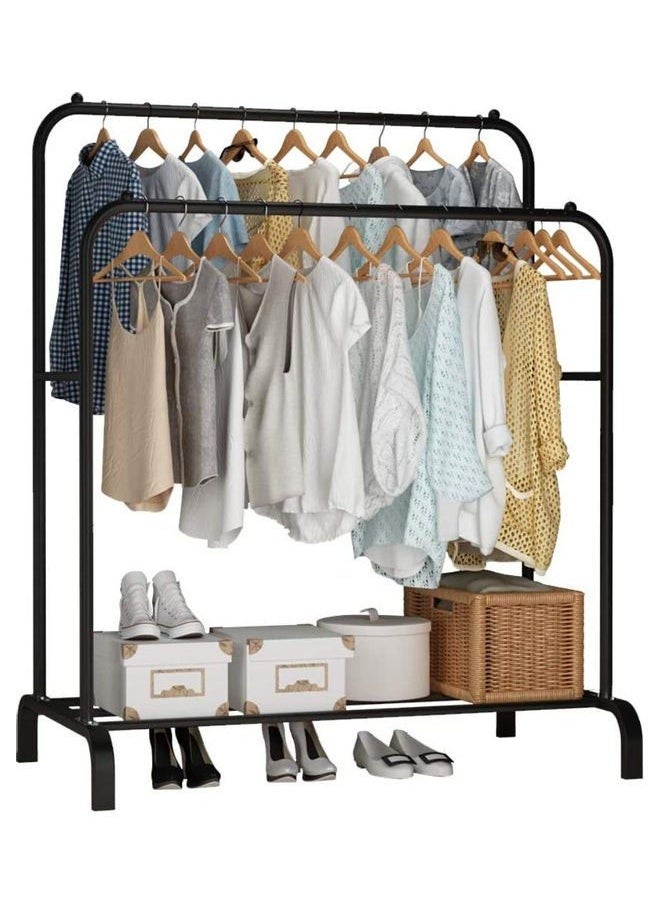 Freestanding Hanger Double Pole Multi-functional Bedroom Clothing Rack, Black 114.3 x 21.97 x 5.08 cm 