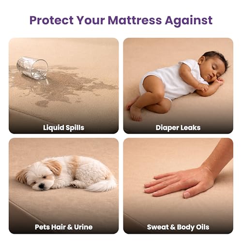 MY ARMOR Waterproof Mattress Protector King Size, 78x72, 6.5x6 feet, Double Bed Protector Sheet Cover, Breathable and Hypoallergenic Ultra Soft Fitted Terry Cotton Feel Fabric, Elastic Skirting, Beige - Image 5