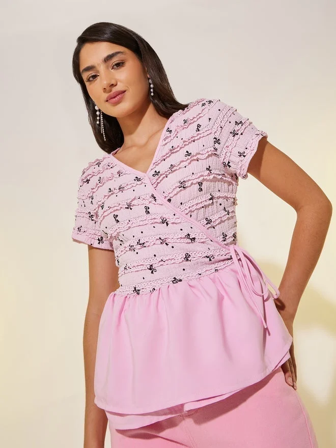 تايك تو توب قصير بأكمام قصيرة بتفاصيل ربط من تايك تو تيكستشر