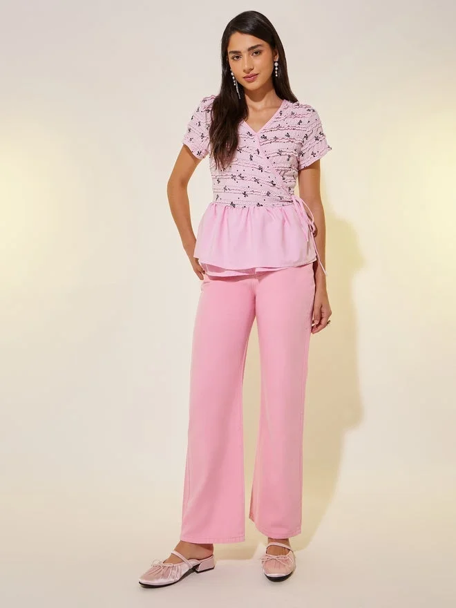 Take Two Take Two Texture Short Sleeve Wrap Top with Tie-Up Detail