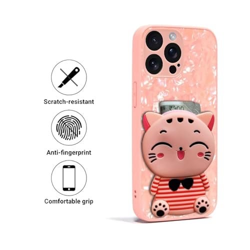 KC Back Cover for Vivo V27 5G & Vivo V27 Pro 5G, Cute Cartoon Lucky Cat Stripe Kitten with Purse Soft Bumper Silicone Shockproof Case (Pink) - Image 3
