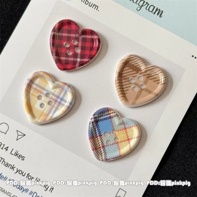 High-Quality DIY Retro Plaid Decorative Heart Buttons for Journaling Material, Button Accessories, Irregular Mixed Large Buttons - Image 5