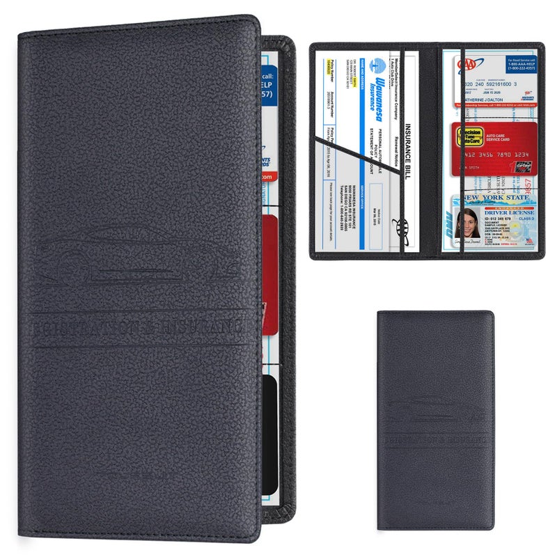 TOURSUIT Car Registration and Insurance Card Holder, Vehicle License Document Glove Box Compartment Organizer, Essential Car Wallet Case for Driver Auto Owners (M Black) - Image 1