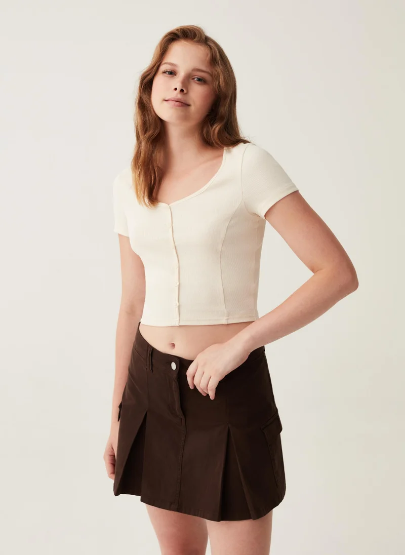 Ovs Ovs Ribbed Cropped T-Shirt With Granddad Neckline