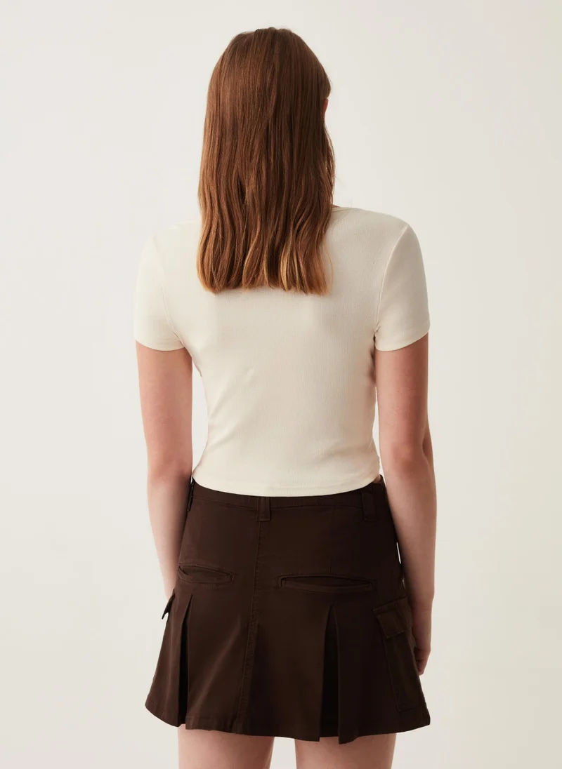 Ovs Ovs Ribbed Cropped T-Shirt With Granddad Neckline