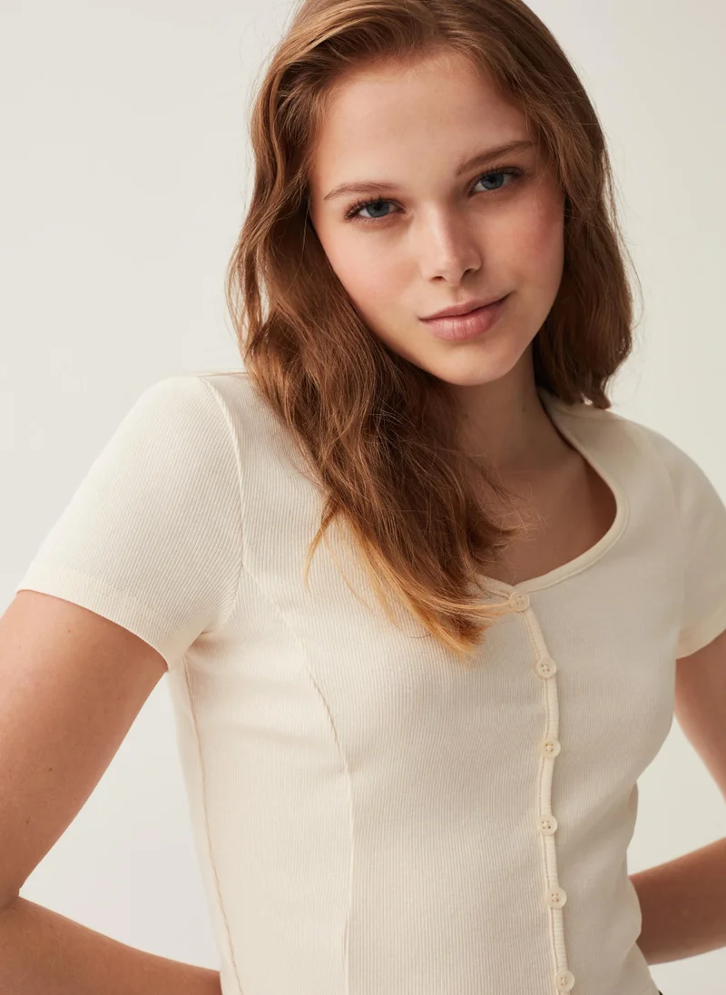 Ovs Ovs Ribbed Cropped T-Shirt With Granddad Neckline