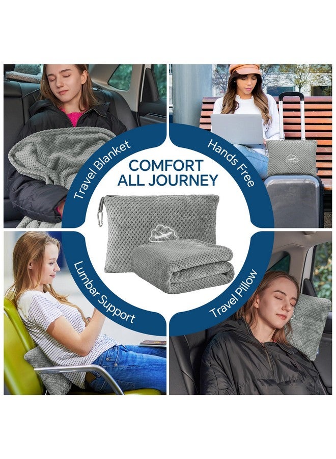 بيديليت بطانية سفر بيدلايت صغيرة الحجم مع حقيبة، قابلة للحمل والتعبئة، طقم وسادة وبطانية سفر من الجاكار 2 في 1، بطانية طائرة أساسية للسفر مع جراب للأمتعة ومشبك لحقيبة الظهر، لون رمادي - Image 2