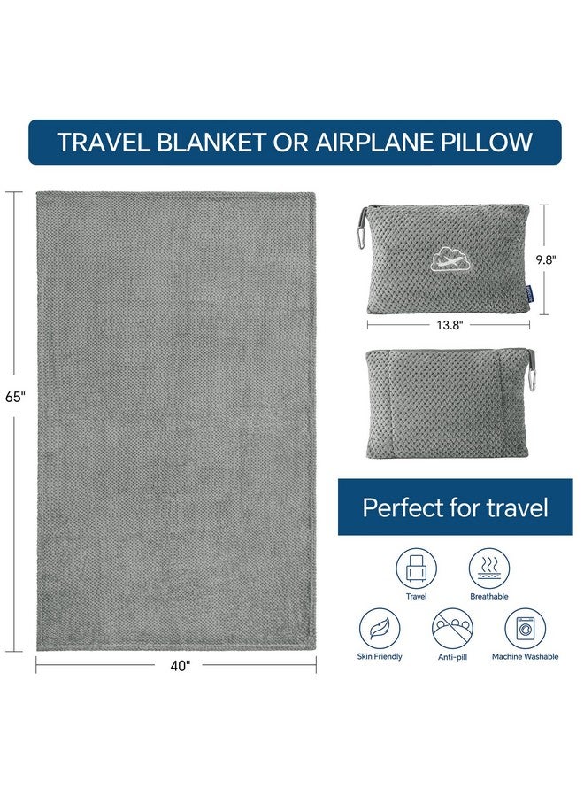 بيديليت بطانية سفر بيدلايت صغيرة الحجم مع حقيبة، قابلة للحمل والتعبئة، طقم وسادة وبطانية سفر من الجاكار 2 في 1، بطانية طائرة أساسية للسفر مع جراب للأمتعة ومشبك لحقيبة الظهر، لون رمادي - Image 4