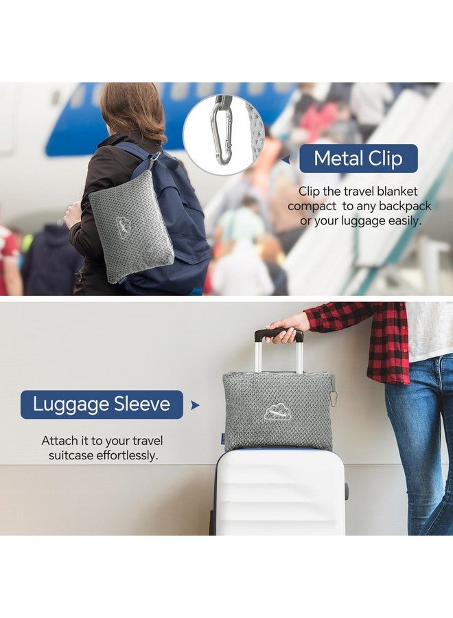 بيديليت بطانية سفر بيدلايت صغيرة الحجم مع حقيبة، قابلة للحمل والتعبئة، طقم وسادة وبطانية سفر من الجاكار 2 في 1، بطانية طائرة أساسية للسفر مع جراب للأمتعة ومشبك لحقيبة الظهر، لون رمادي - Image 3