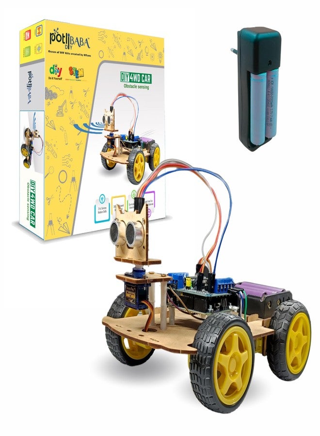 POTLIBABA MR. M.I.Y 4WD Obstacle Avoiding Robot Kit with Power Adaptor - Image 1