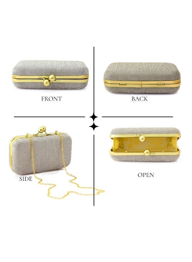 Clutch Purse for Women, Lightweight Evening Clutch for Weddings, Proms, Cocktail Criss Cross Gray - Image 4