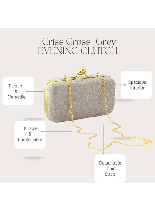 Clutch Purse for Women, Lightweight Evening Clutch for Weddings, Proms, Cocktail Criss Cross Gray - Image 3