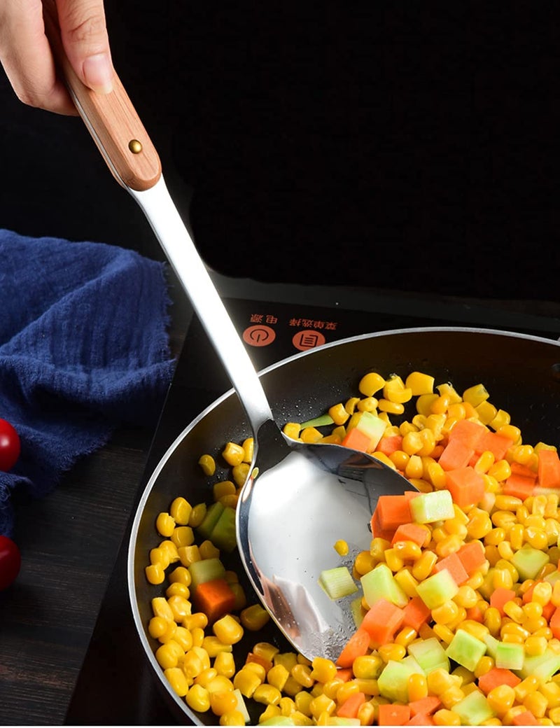 DANSR DANSR 1pc of Stainless Steel Spatula Vegetable Shovel Wooden Handle Stainless Steel Pearl Turner Perforated Server  - Image 2