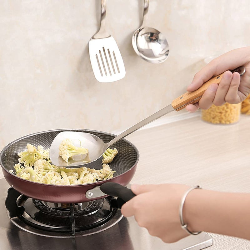 DANSR DANSR 1pc of Stainless Steel Spatula Vegetable Shovel Wooden Handle Stainless Steel Pearl Turner Perforated Server  - Image 4
