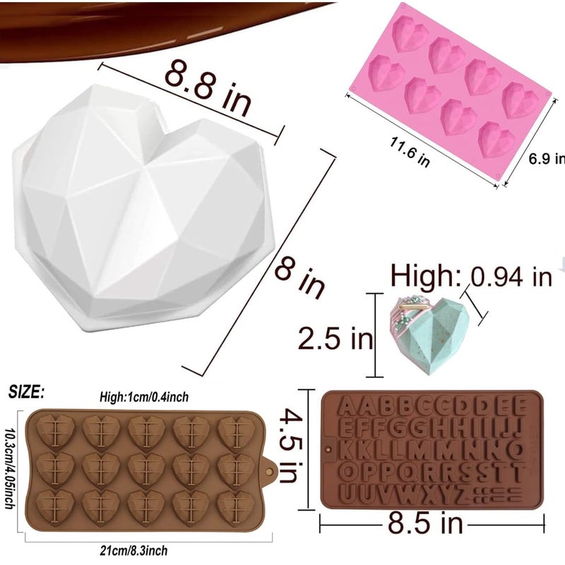 Skytail 5 Pack Breakable Heart Molds Alphabet Chocolate Molds Number Letter Mold Diamond Heart Shape Large Breakable Heart Molds Baking Valentines Day Cake Chocolate Candy Making DIY Couple Gifts - Image 2