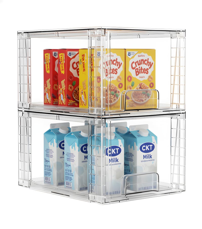 COKIHOM 2 Pack Large Stackable Storage Drawers, Acrylic Bathroom Undersink Closet organizers and storage, Clear Plastic Bins for Pantry, Kitchen Cabinets, Makeup, Perfume, Baby Bottles, Medicine Organization - Image 1