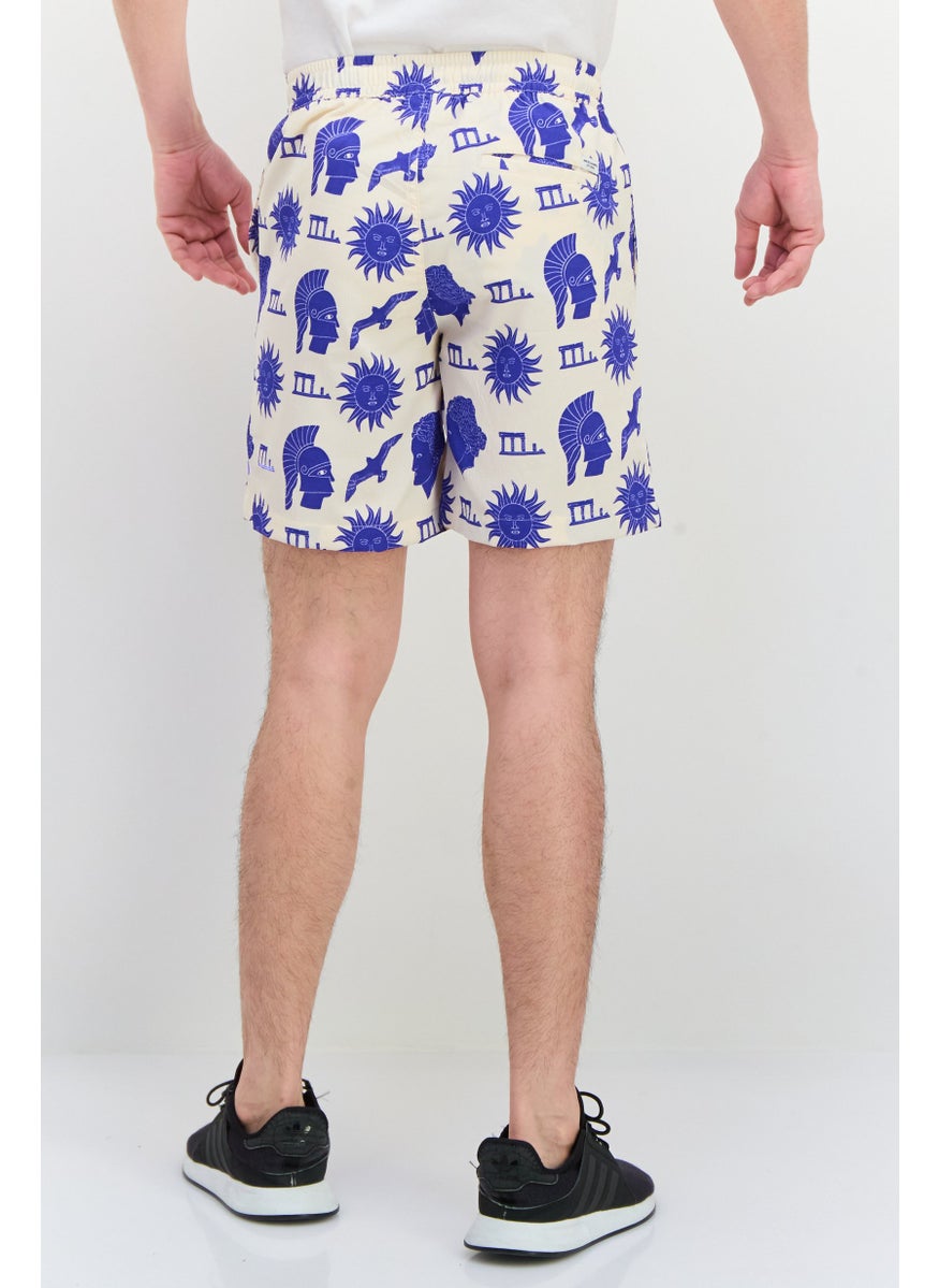 Jack Jones - Men Allover Print Drawstring Basic Shorts, Beige - Image 1