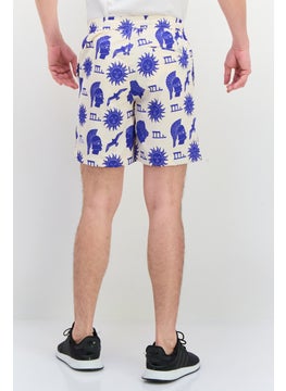 Jack Jones Men Allover Print Drawstring Basic Shorts, Beige  - Image 3