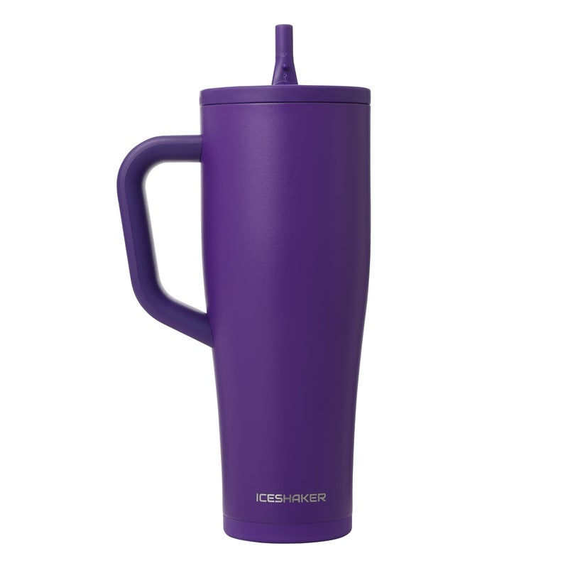 Ice Shaker 40 oz Tumbler with Handle and Straw | 40oz Purple | Cold for 30+ Hours | 2-in-1 Tumbler Shaker Bottle | Odor-Free 40 ounce Bottle for Water, Protein Shakes, Smoothies, Cocktails