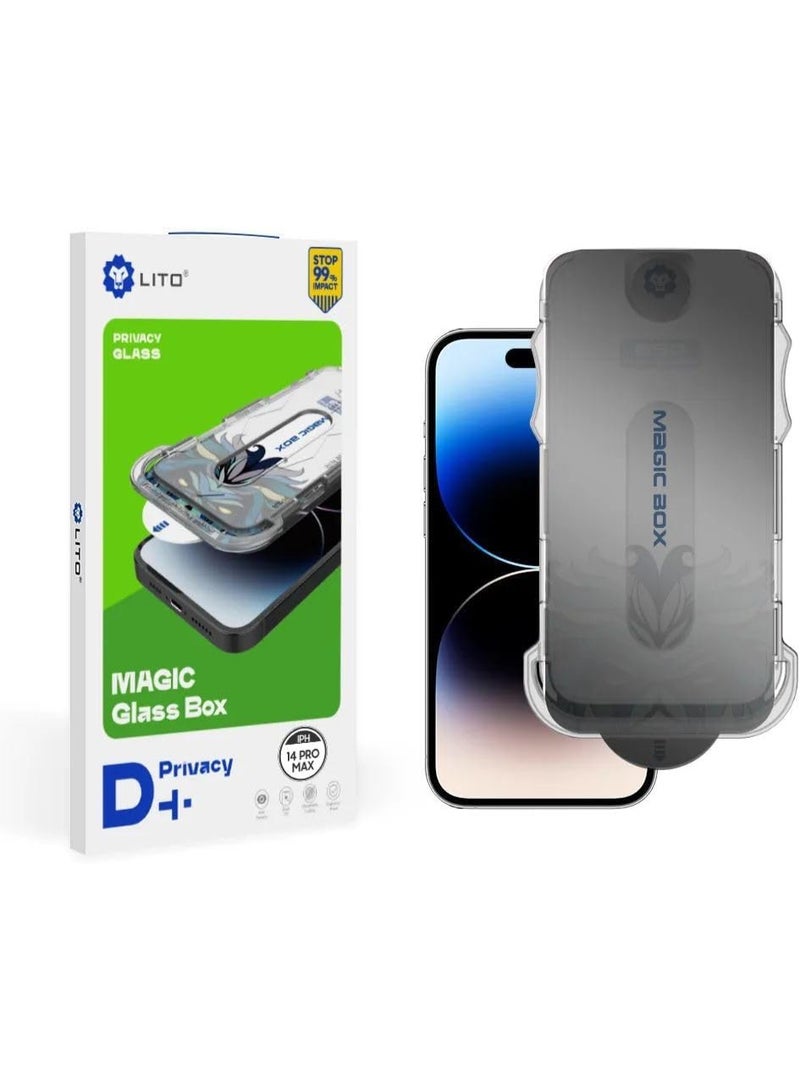 ليتو شاشة حماية زجاجية كاملة ماجيك بوكس دي+ أدوات لموبايل آبل من ليتو (آيفون 14 برو ماكس  حماية للخصوصية) - Image 1