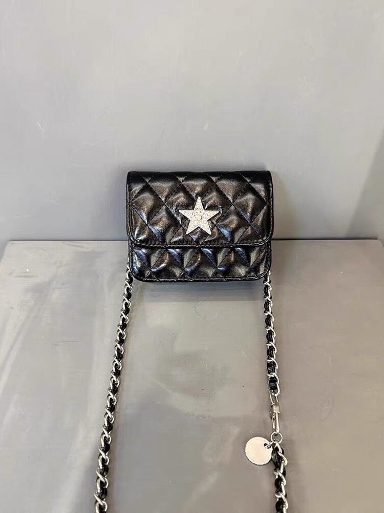 Bags Style Small Fragrant Style Silver With Diamond Stars Small Square Bag Mini Quilted Chain Crossbody Bag Waist Bag For Women - Image 5
