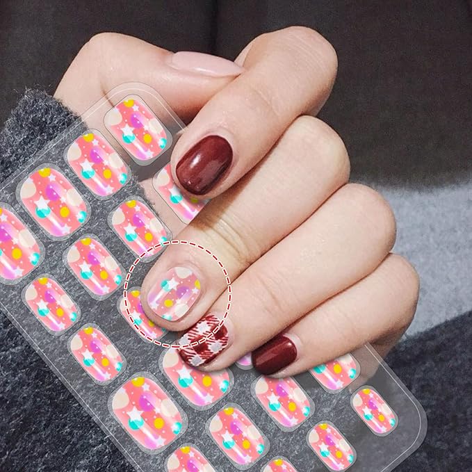 Medo 96 Pcs Kids False Nails Kids Stick on Nails Children Press on Fake Nail Tip Cartoon Children Full Cover Short Fingernail Preglued Fake Nail Stickers for Girls  - Image 4