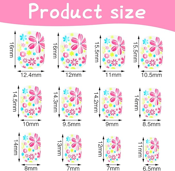 Medo 96 Pcs Kids False Nails Kids Stick on Nails Children Press on Fake Nail Tip Cartoon Children Full Cover Short Fingernail Preglued Fake Nail Stickers for Girls  - Image 2