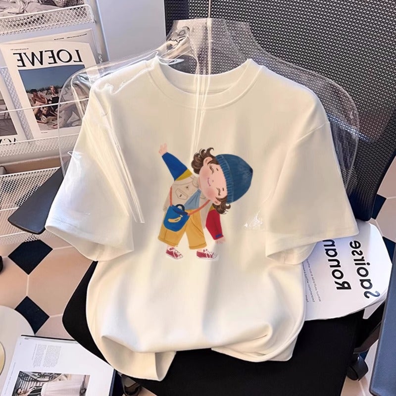 Cotton Short-Sleeved T-Shirt Women'S Summer Arrival Loose Round Neck All-Match Printed Shoulder Half-Sleeved T-Shirt Top Ins - Image 2