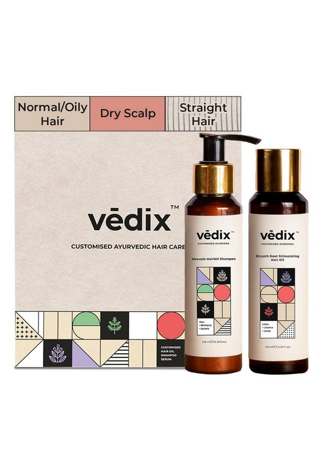 Vedix Ayurvedic Hair Care Combo Pack, Customized Hair Oil for Dandruff and Anti Dandruff Shampoo, for Normal/Oily Hair with Dry Scalp & Straight Hair - 200 ml - Image 1